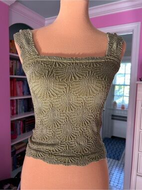 Free People Olive Textured Square-Neck Tank